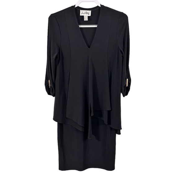 Joseph Ribkoff Black Midi Dress Ruched Sleeve - Picture 2 of 7